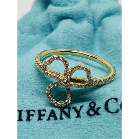 Tiffany & Co. "Paper Flowers" Open Clover 18K Rose Gold Size 5 .24CT Pouch Box - Picture 6 of 11